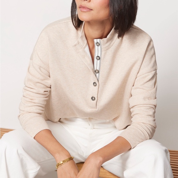 Evereve Taryn Taped Henley Sweatshirt Fleece Pullover S - Picture 2 of 9